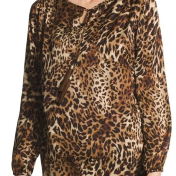 Chico's size 2 cheetah / leopard print blouse with tassels - Picture 1 of 7